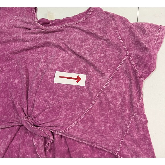 Freeloader Fuschia Pink Purple Mineral Wash Tie Front Hi Lo Top - Women's S - Picture 5 of 9